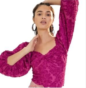 Anthropologie Hutch Kenna Medley Raspberry Floral Jacquard Corset Crop Top S